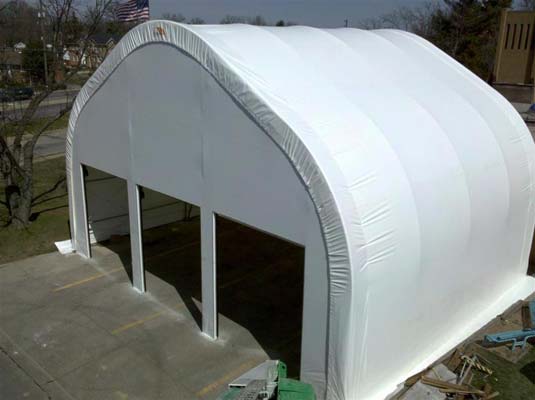 3 door bay for firetrucks in a white fabric structure